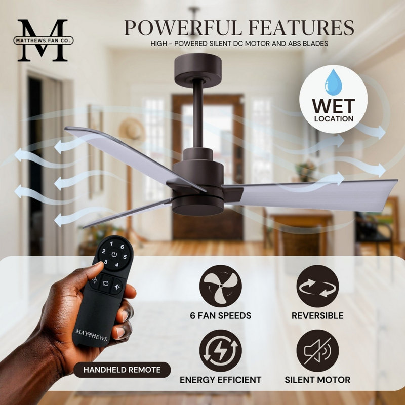 Alessandra Outdoor Downrod Ceiling Fan, Brushed Nickel, Textured Bronze