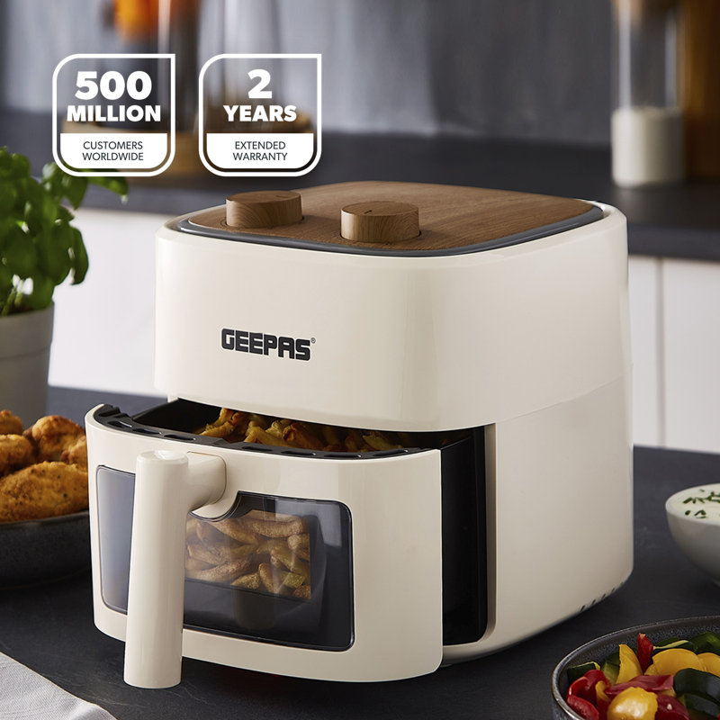 GEEPAS 4.5L Vortex Air Fryer with Rapid Air Circulation | Adjustable Temperature(80-200°C) for Healthy Oil Free Low-Fat Air Frying Roasting Baking Grilling | 30 Min Timer Compact Nordic Design | 1200W