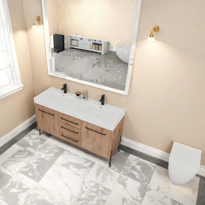 Armoire de meuble-lavabo double, rangement de salle de bain moderne en contreplaqué de 60 pouces