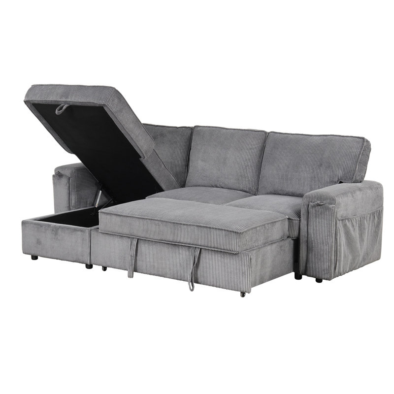 Canapé-lit modulaire contemporain à 3 po avec poches de rangement et porte-gobelets - gris, Grey