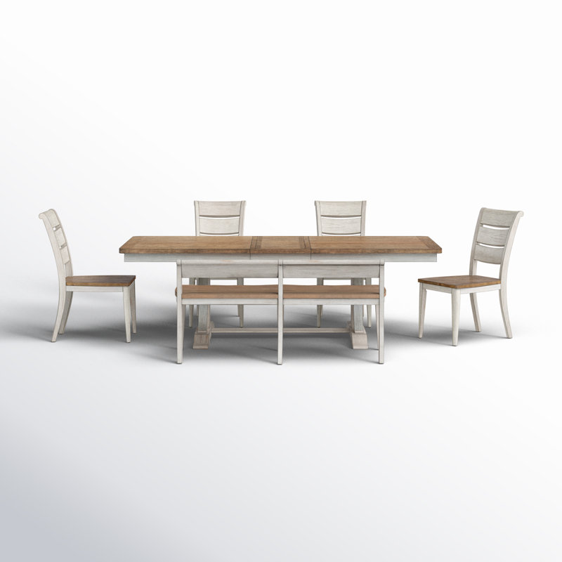 Harlowe 6 Person Trestle Dining Table Set w/ 18" Leaf
