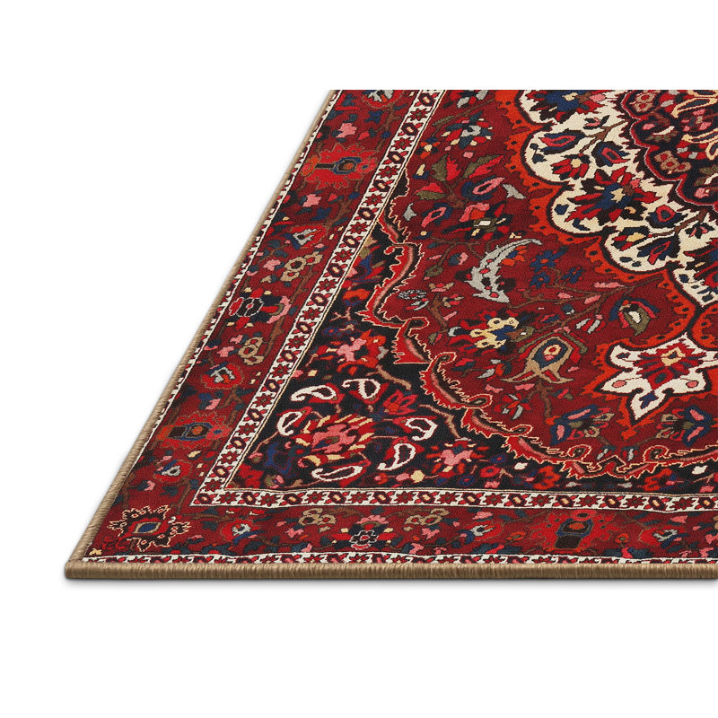 Tapis rouge/beige/noir traditionnel, Rectangle 6 pi x 9 pi
