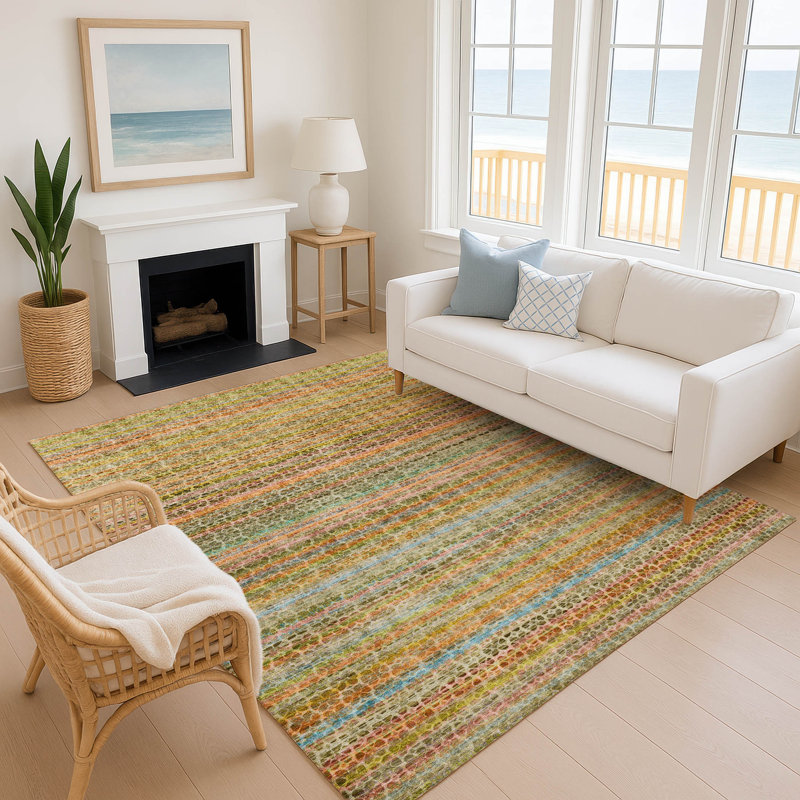 Premium Machine Washable Mayfield AMF2155 Striped Rug, Rectangle 3' x 5', Coral