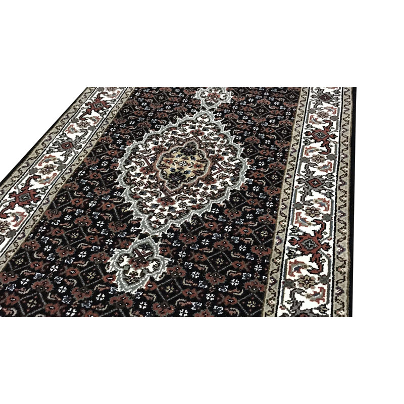 Hand-Knotted High-Quality Black and Cream Runner, Runner 2'7" x 6'