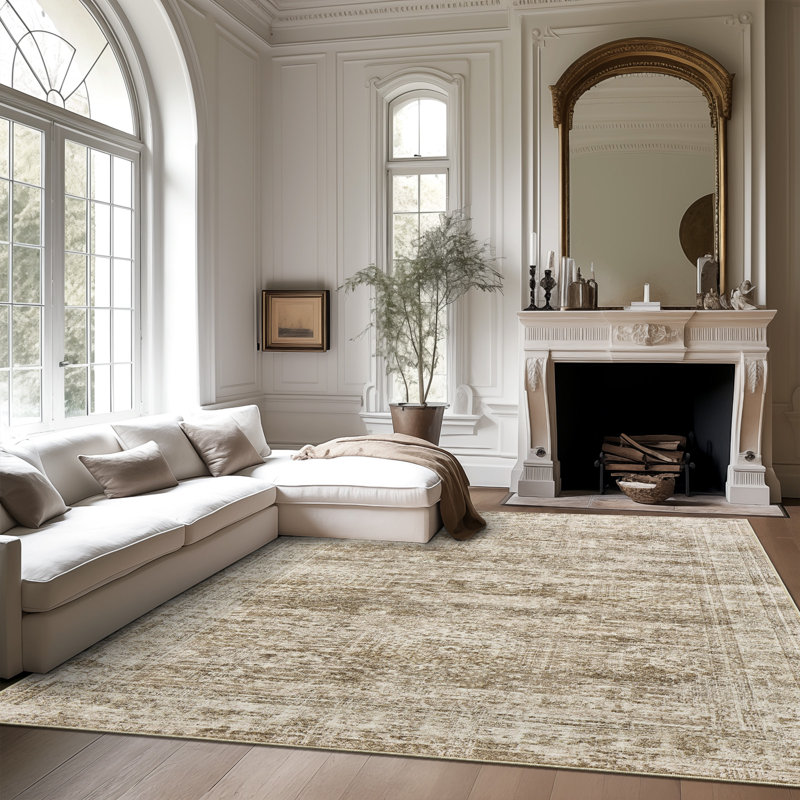 Tapis lavable rétro antidérapant (brun), Rectangle 4pi x 6 pi