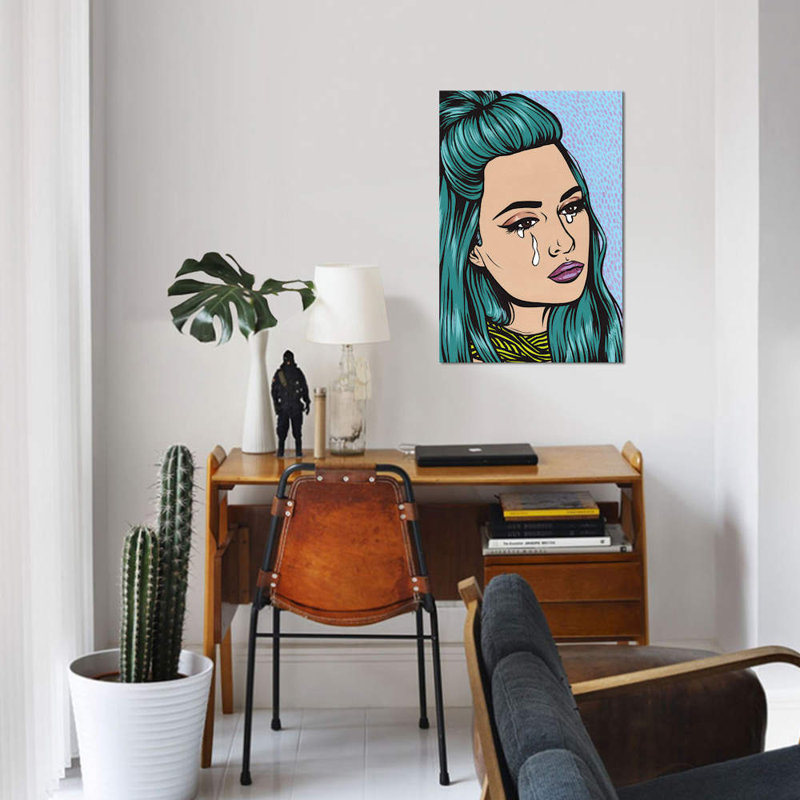 « turquoise en pleurs fille », impression sur toile, H 26 po x l 18 po x P 1,5 po, Toile tendue, Pas de tapis