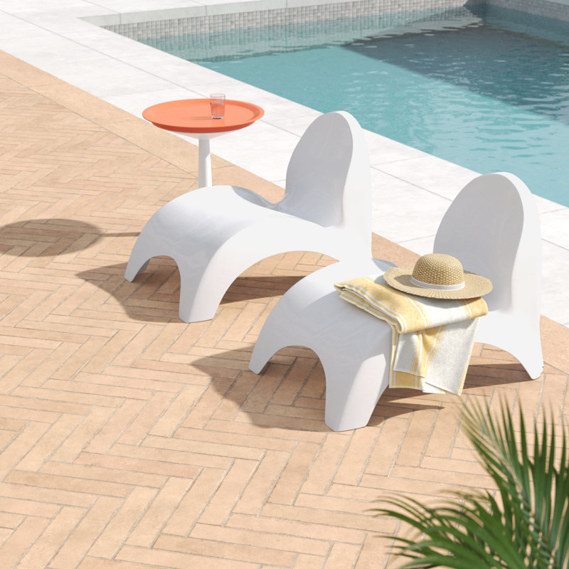 Ameswood Outdoor Chaise Lounge Set with Table, White/Orange