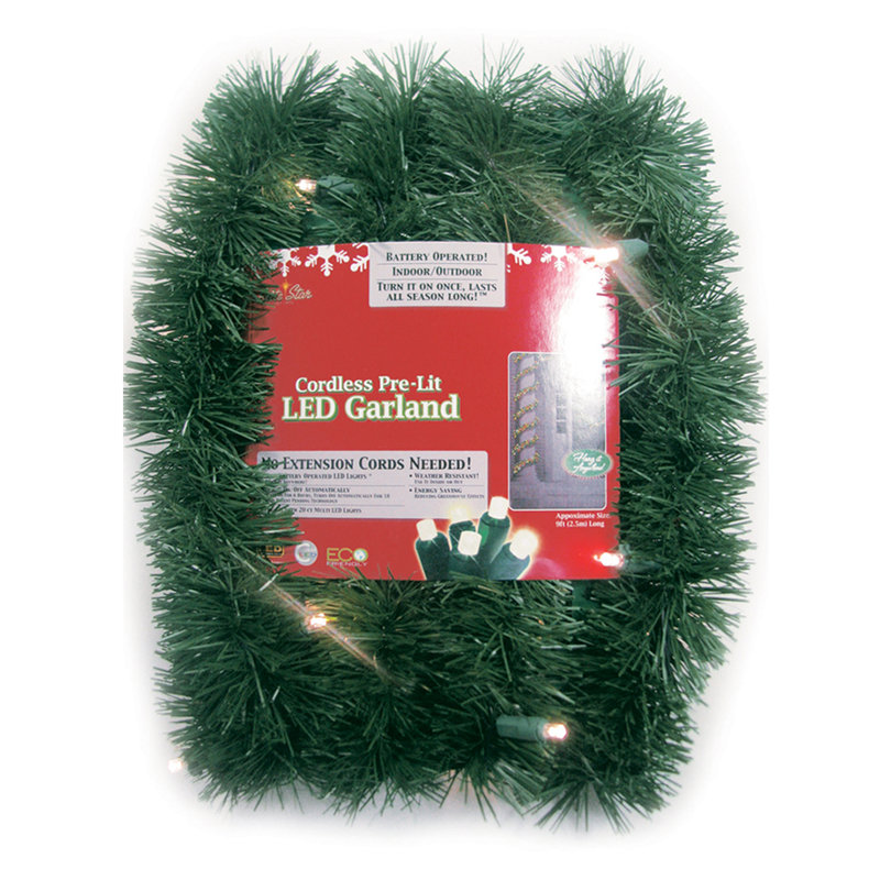 Guirlande de Noël verte à piles, Blanc chaud, L 216 po