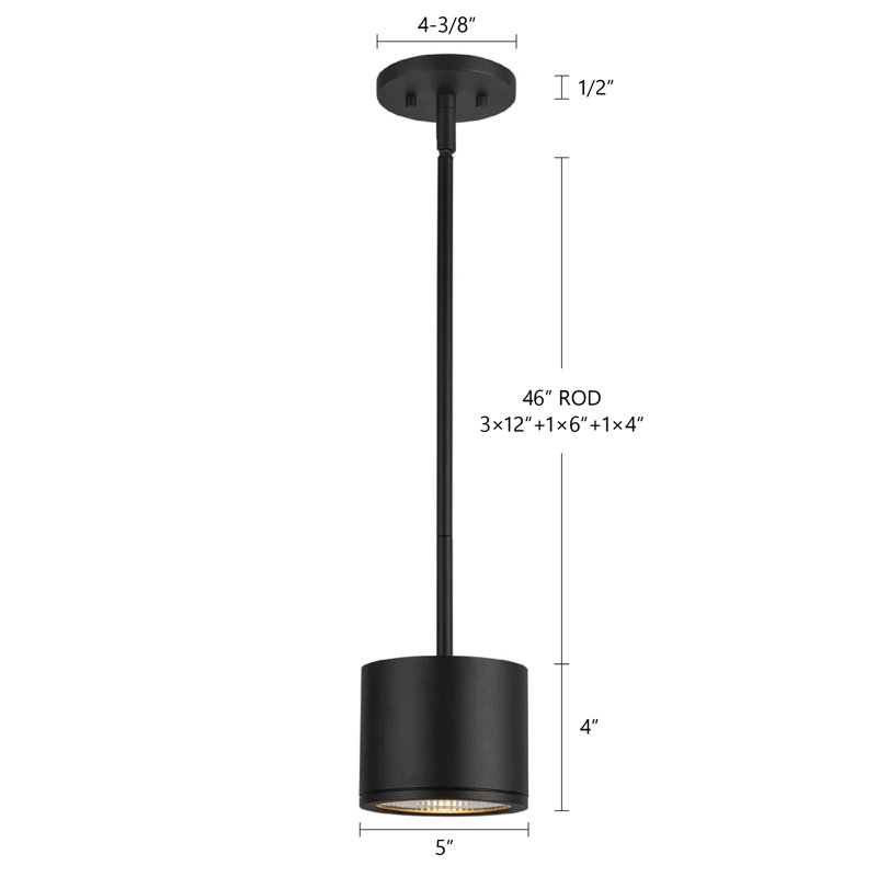 Luminaire suspendu d'extérieur à DEL noir 4 po (5 po de diamètre) Nordic, Noir