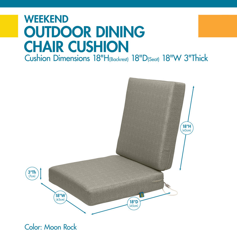 Weekend Outdoor 3'' Dining Chair Seat Cushion, 18" H x 36" W x 3" D, Moon Rock