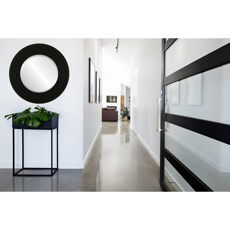 Miroir décoratif rond encadré Rubalcava, H 20 po x l 22 po, Noir mat