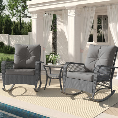Outdoor Yentin Oversize Rattan Wicker Rocking Chair with Cushions