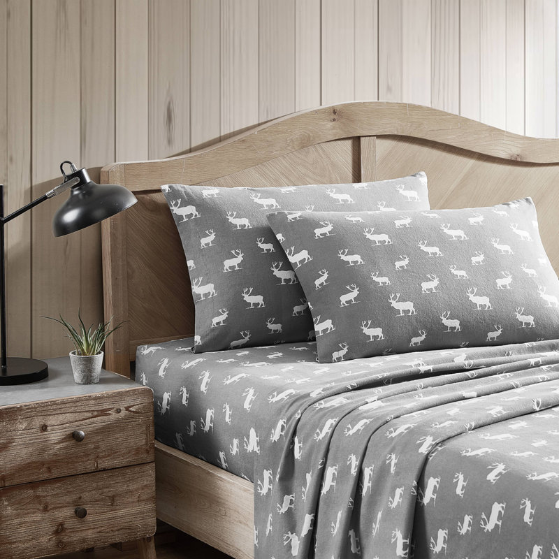 Ensemble de draps 100% coton 200 fils, Ensemble de draps pour lit double avec 2 taies d'o, Forêt d’élans