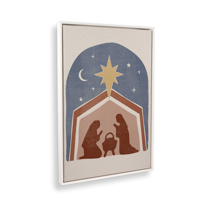 Étoile de Bethléem, crèche de Noël I, reproduction sur toile, H 18,75 po x l 12,75 po, Cadre flottant blanc