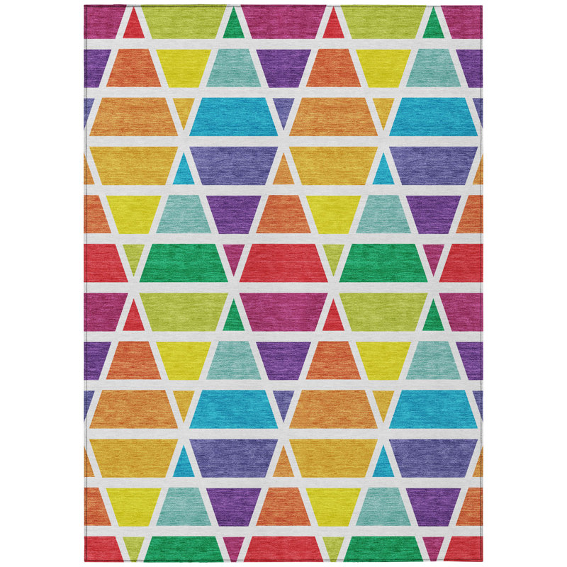 Machine Washable Indoor/Outdoor Chantille ACN2732 Geometric Rug, 8' x 10', Orange