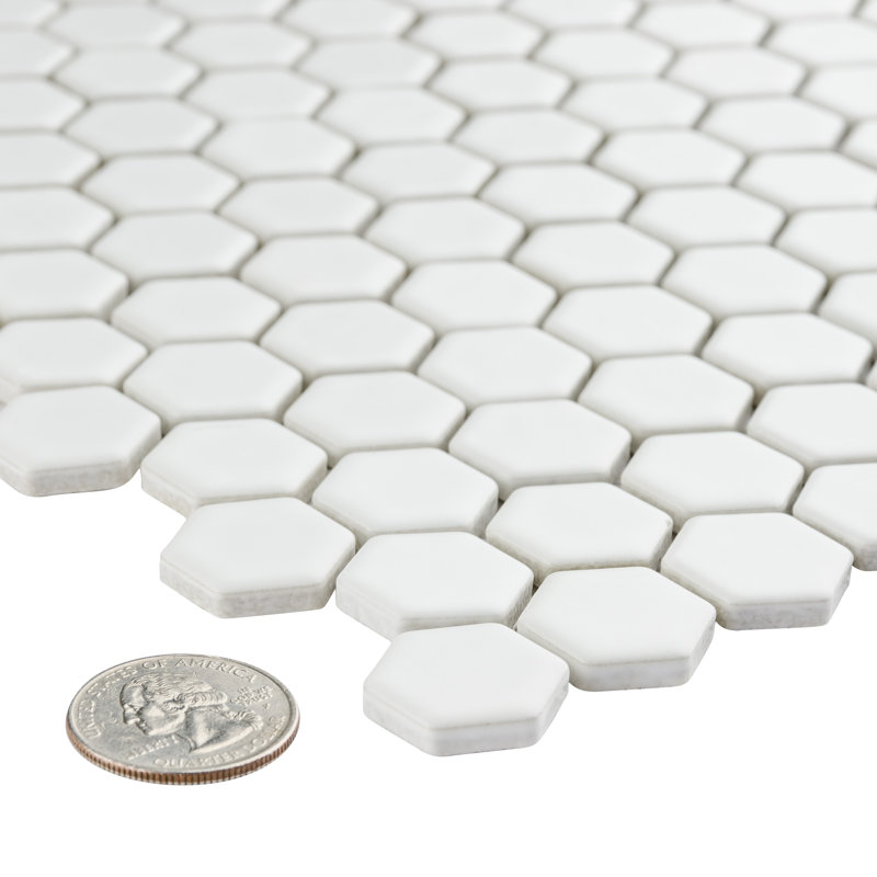 Colmena Hex Matte White 11-1/2" x 11-5/8" Porcelain Mosaic Tile, Milky White
