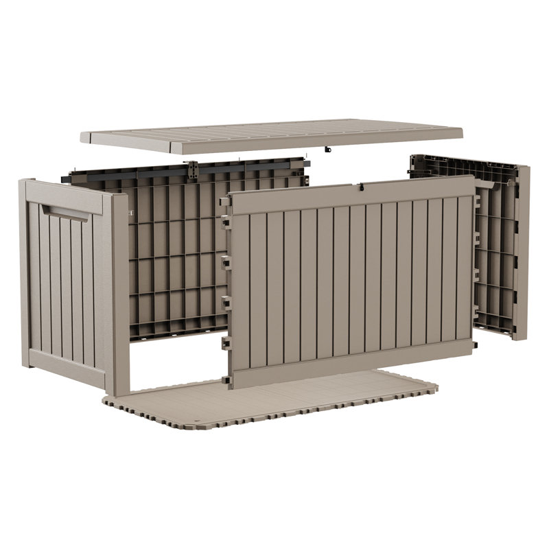 Coffre de terrasse verrouillable en résine résistant à l'eau de 270 gallons, coffre de rangement en résine résistant aux intempéries, grande capacité verrouillable, banc de rangement extérieur polyvalent
