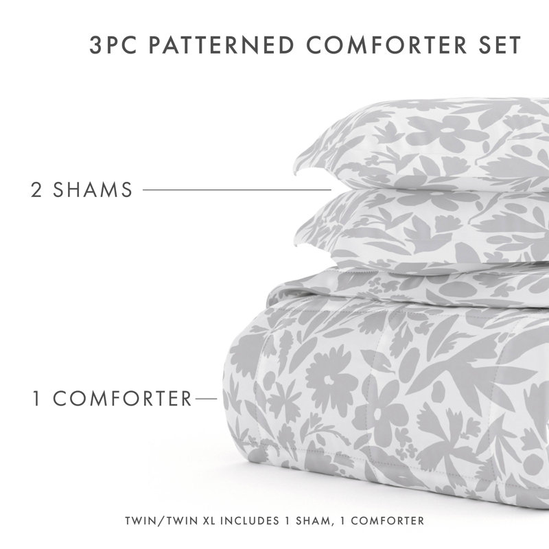 Twin Light Gray Microfiber Down Alternative Reversible Bedspread Set