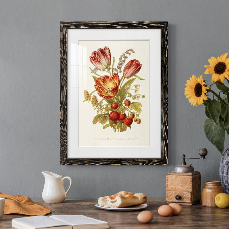 Antique Floral Bouquet IV - impression encadrée, Cadre noir, H 20 po x l 17 po x P 1 po