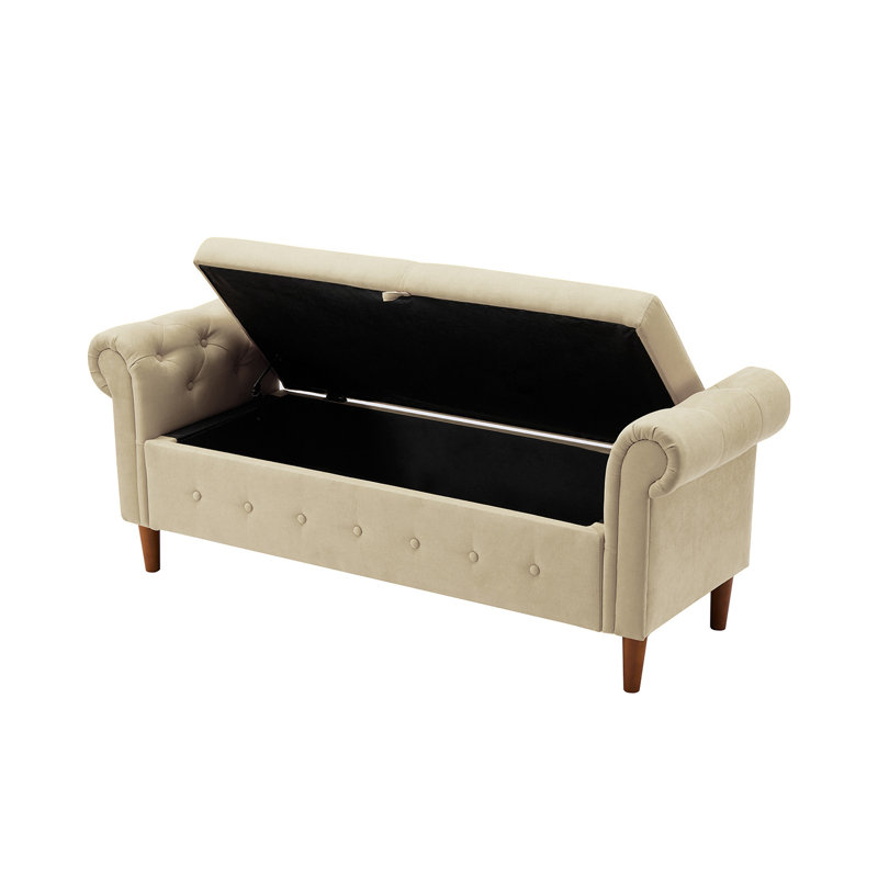Verdon Linen Blend Upholstered Bench with Flip Top, Beige