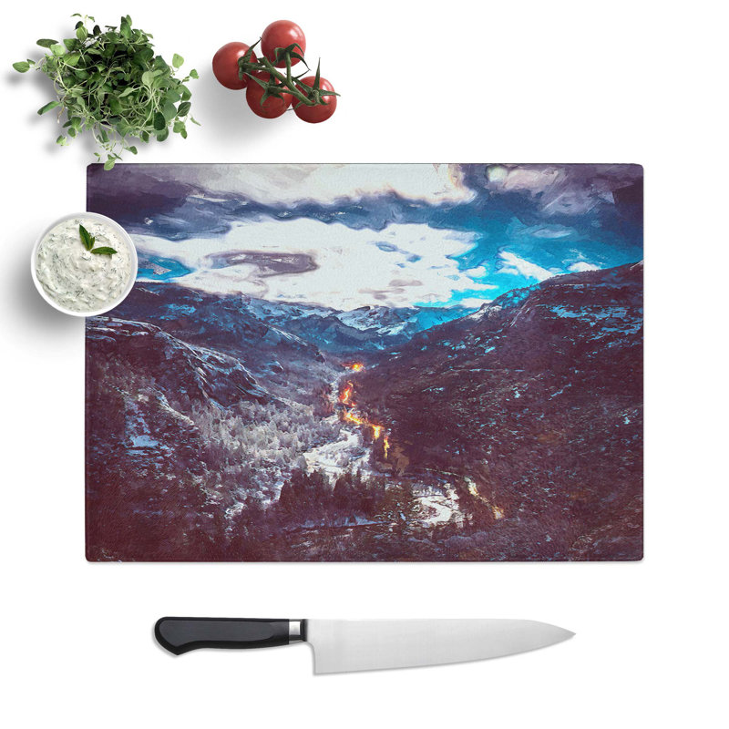 Tempered Glass Road Through the Mountains Chopping Board, 39 cm W x 28.5 cm L