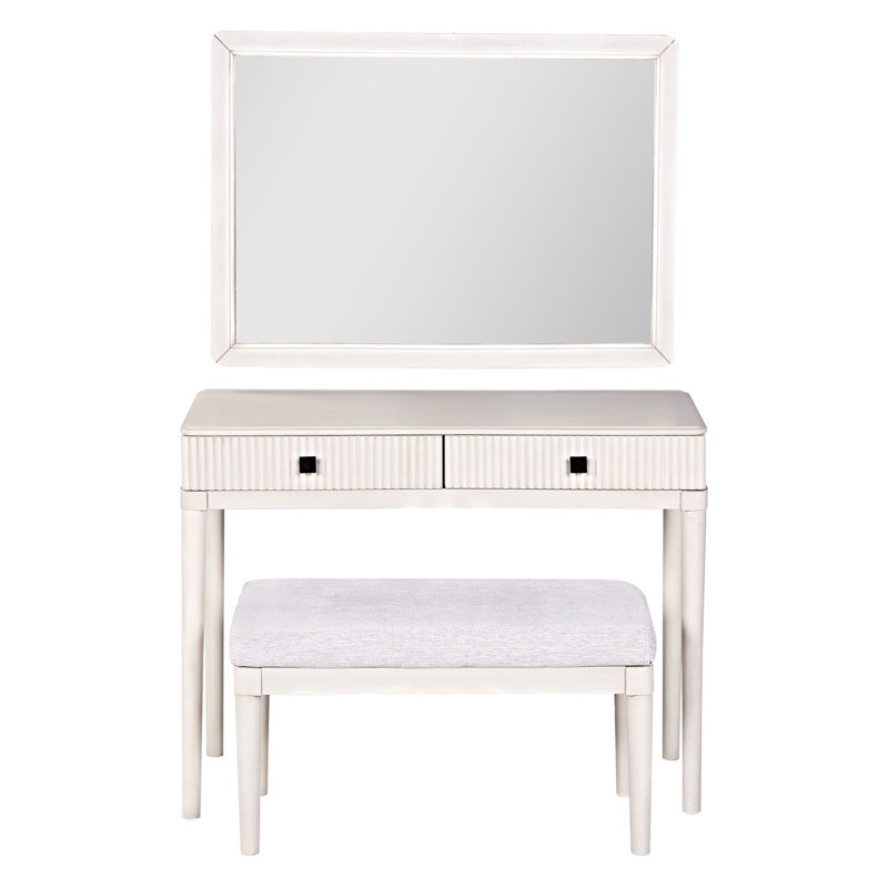 Bureau de coiffeuse moderne avec miroir, ensemble de table de maquillage pour adultes avec tabouret, bureau à domicile, 2 grands tiroirs