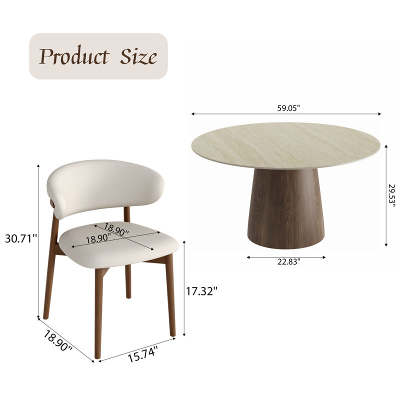 Ensemble de table de salle à manger à piédestal de taille moyenne avec chaises ergonomiques en similicuir, Travertine