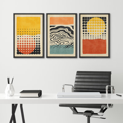 Abstract Vibrant Color Blocks " IDEA4WALL Framed Canvas Print Wall Art Set Mid-Century Colourful Polygon Collage Abstract Geometric Illustrations Graffiti & Street Art Modern Art For Living Room, Bedroom, Office " 3 - Pieces