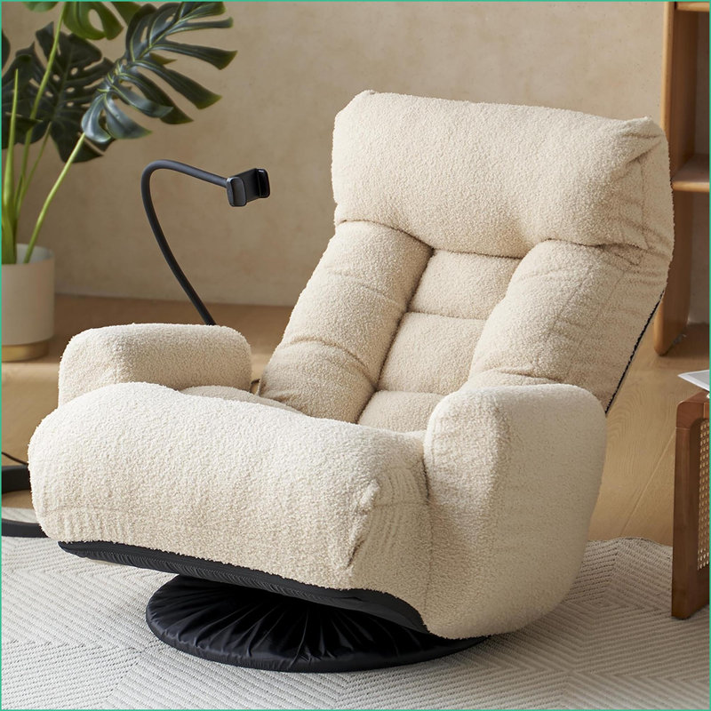 Adjustable Lazy Sofa Chair for Living Room - 360° Rotatable Game Lounge Chair with Phone Holder | Beige | Seat Depth 31.1