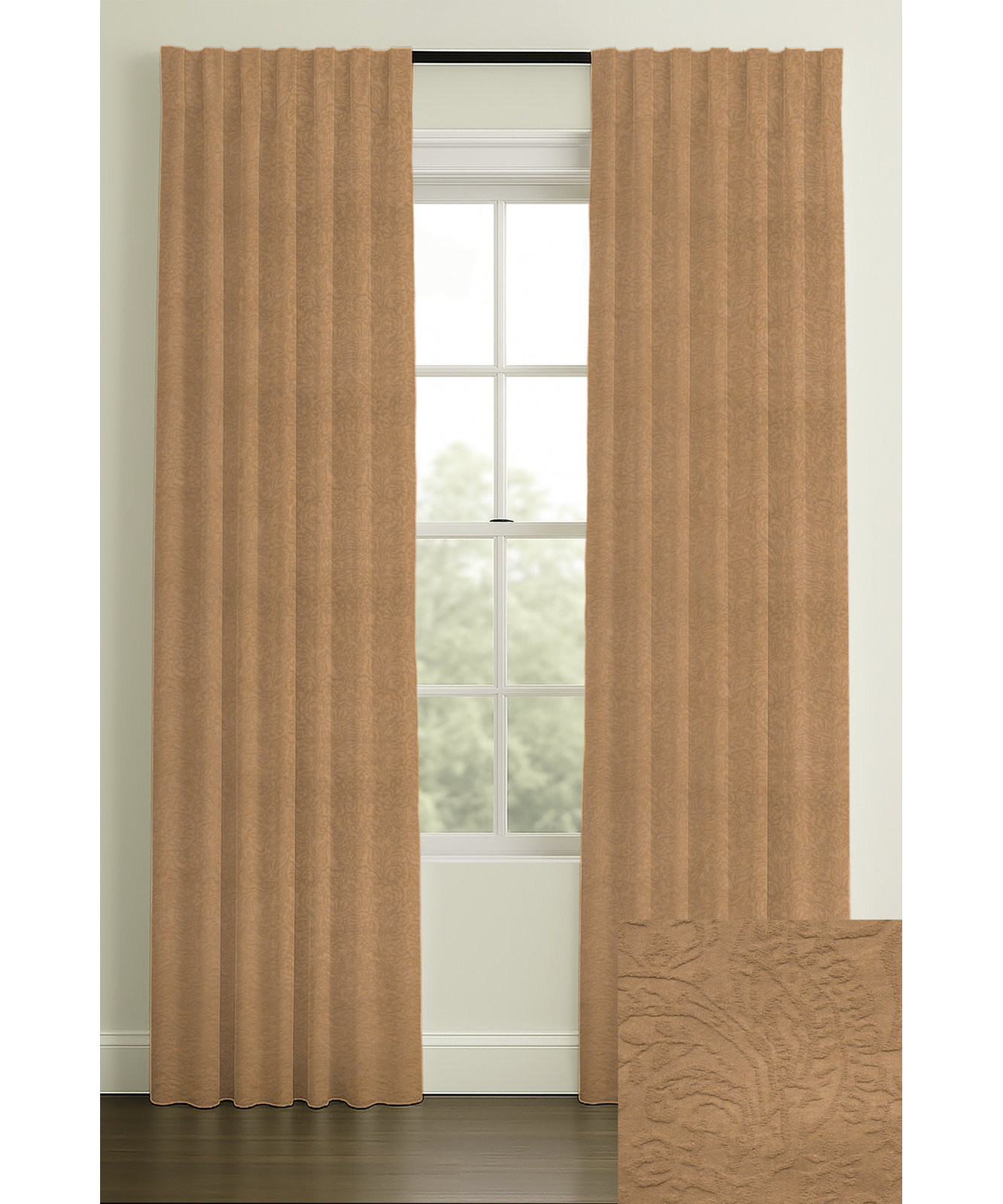 Myers Double-Lined Cotton Matelasse Curtain, Tan, 50" W x 132" L