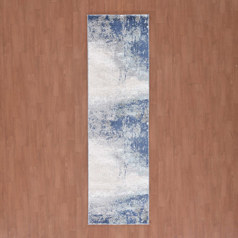 Tapis bleu / beige Melinda, Tapis de couloir 2 pi 6 po x 8 pi
