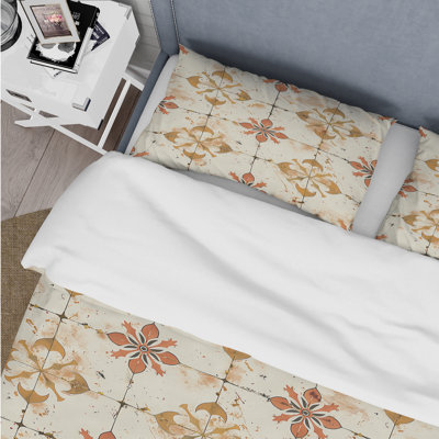 Salmon Gold Rustle Tiles Farmhouse II - Farmhouse Duvet Cover Set