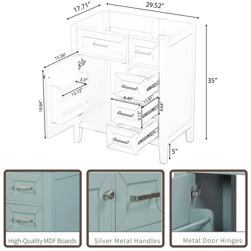 Base de meuble-lavabo simple 29,5 po seulement, Vert
