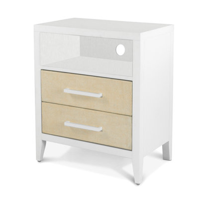Miramar - Table de chevet tissée 2 tiroirs avec multiprise, ports USB-A et USB-C - Finition sable et blanc éclatant