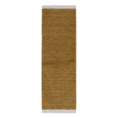Tapis de couloir jaune en laine tissé à la main Solidago