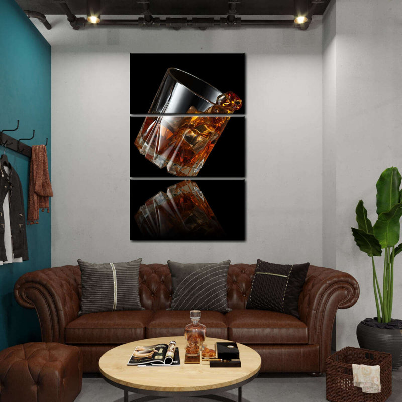 Whiskey Glass Reflection - Ensemble de 3 toiles tendues, H 38 po x l 24 po x P 1,25 po