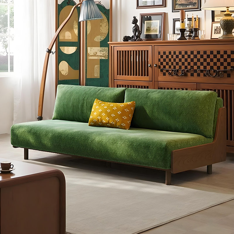 Causeuse 78,74 po en mélange de lin vert avec coussins décoratifs, 3, H 33,46 po x l 78,74 po x P 33,46 po