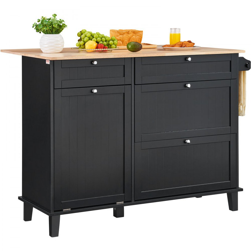 Black Rubberwood Top Kitchen Island Cart with Storage