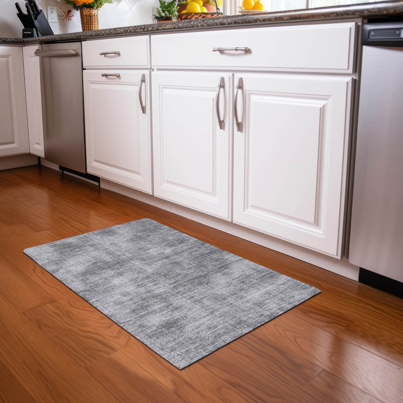 Gray Flat Woven Synthetic Washable Rectangular Rug 20" x 30"