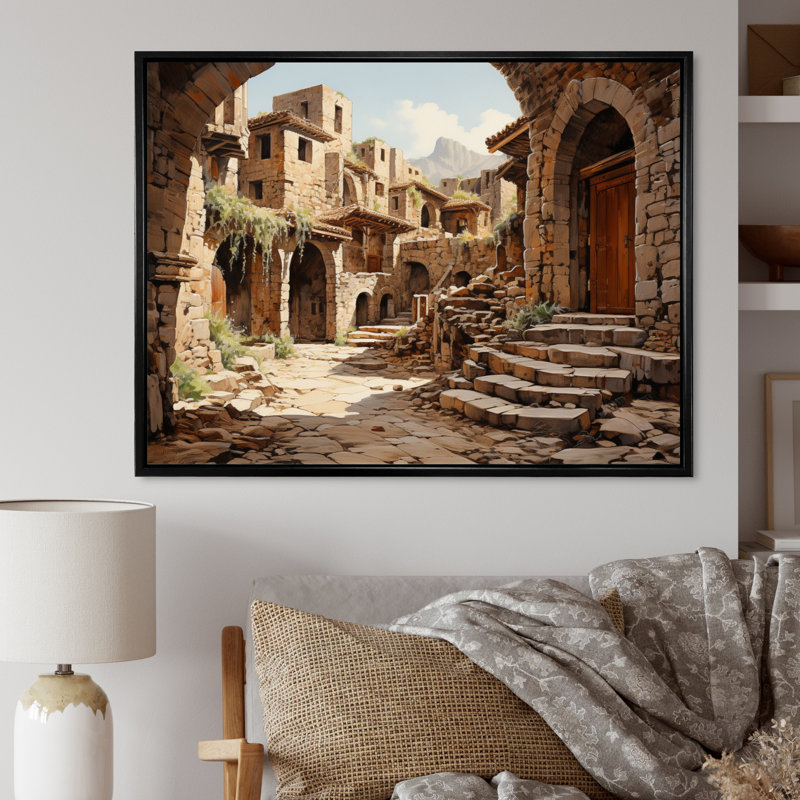 Italie, Pompéi, ruines sur toile, H 30 po x l 40 po, Cadre flottant noir
