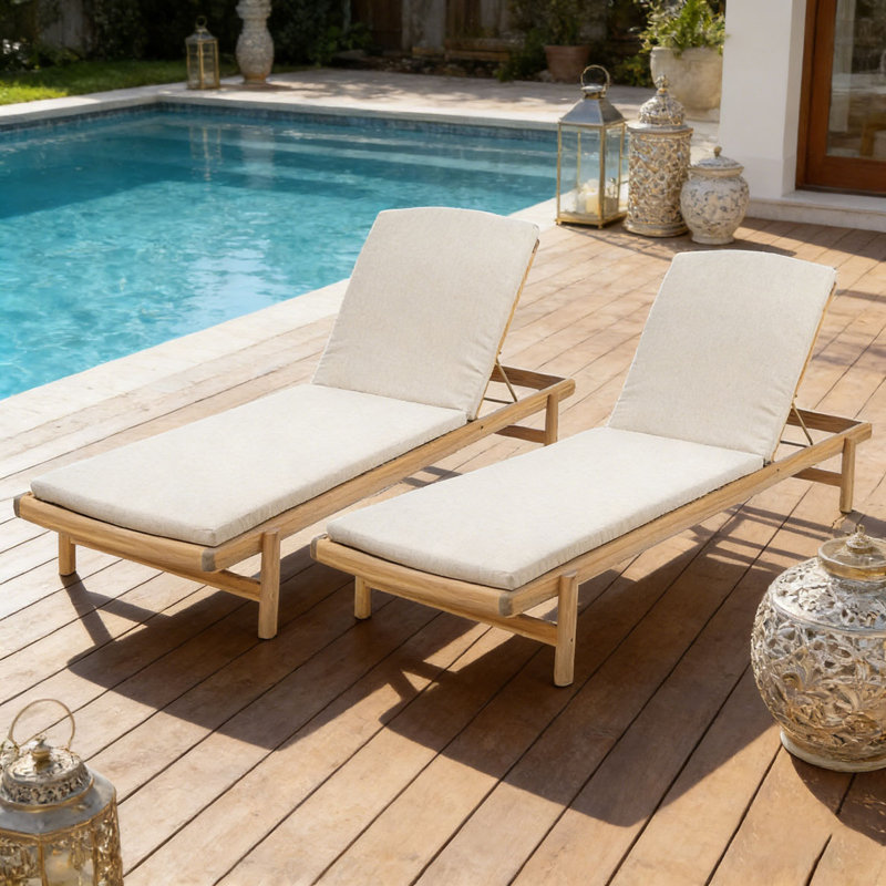 Chaise longue en bois avec coussin
