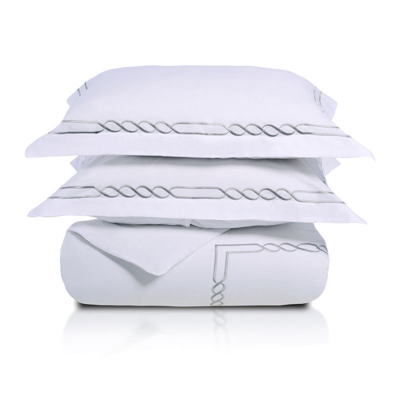 White Cotton Twin/Twin XL Embroidered Duvet Cover Set