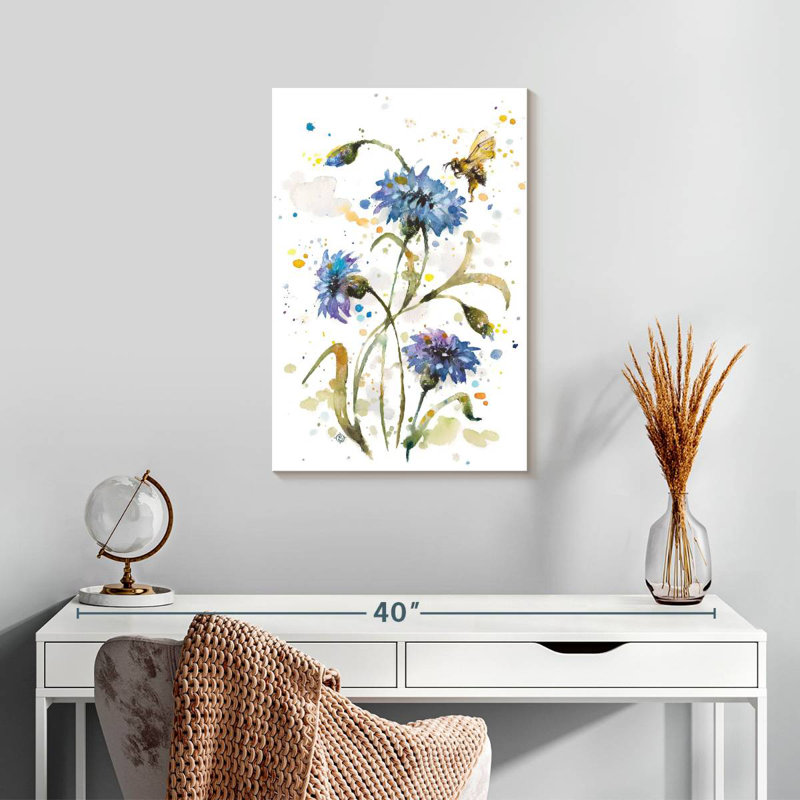 Harnek Cornflower And Bumblebee, 24" H x 16" W