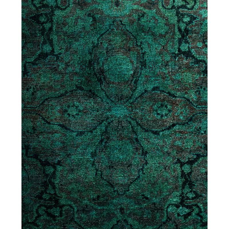 Overdyed Hand-Knotted Wool Modern-Contemporary Green Runner 2' 6" x 12' 0"
