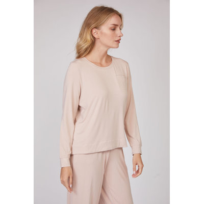 Pure Fiber Pleated Back Long Sleeve Top in Rayon Bamboo Blend