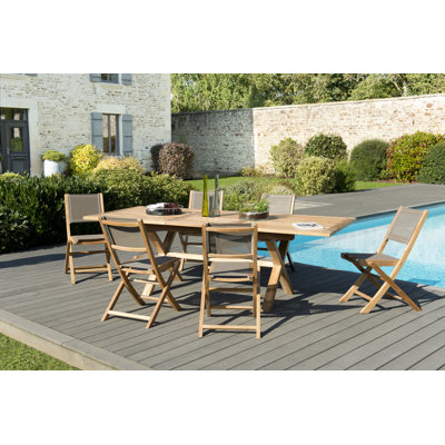 Woehler 6 - Person Teak Solid Wood Patio Dining Set Umbrella Hole Included Rectangular Table