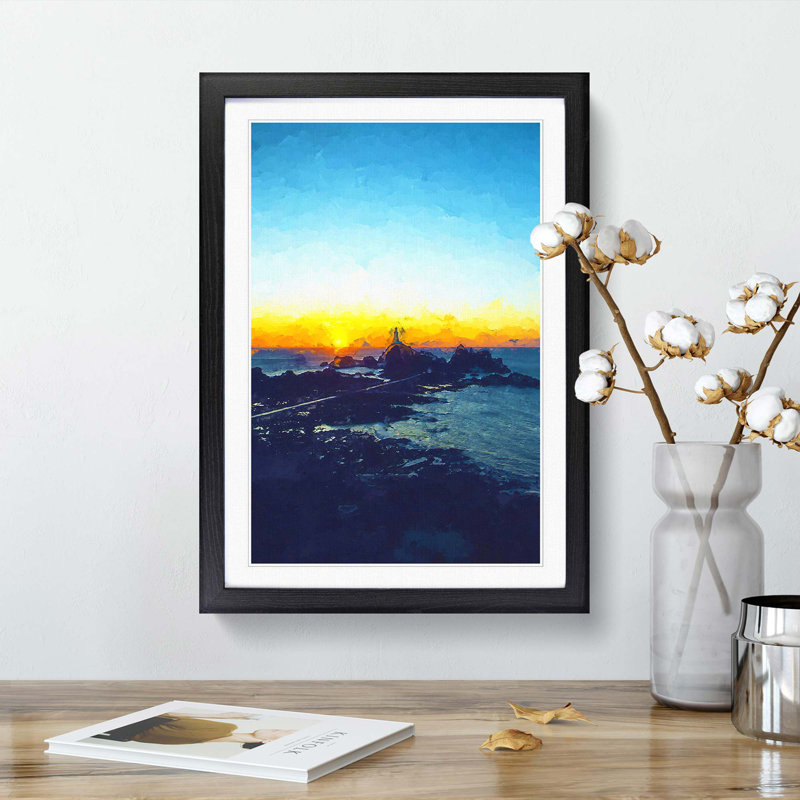 Lighthouse in Jersey in Abstract - Picture Frame Graphic Art Print, 48cm H x 36cm W x 2cm D, Black Framed