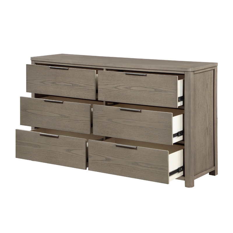 Commode large Dely, 6 tiroirs, poignées à bords chromés, gris rustique moderne
