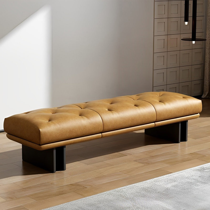 Banc rembourré en cuir Shanique, H 16,53 po x l 78,74 po x P 19,68 po, Orange