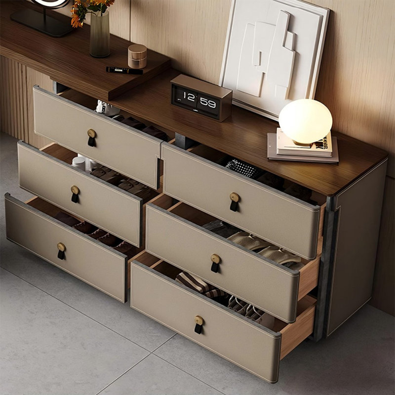 Coiffeuse avec miroir lumineux, 6 tiroirs, prise de courant